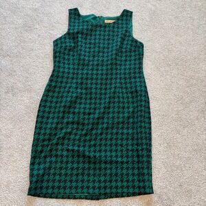 Nipon Boutique Dress Womens 18 Green Houndstooth Sheath Pencil Career Business